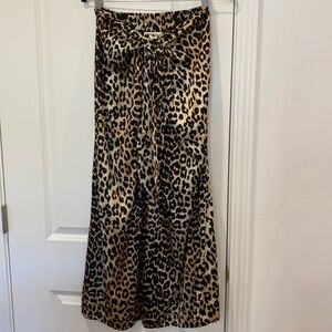 Ganni tie front leopard silk skirt
